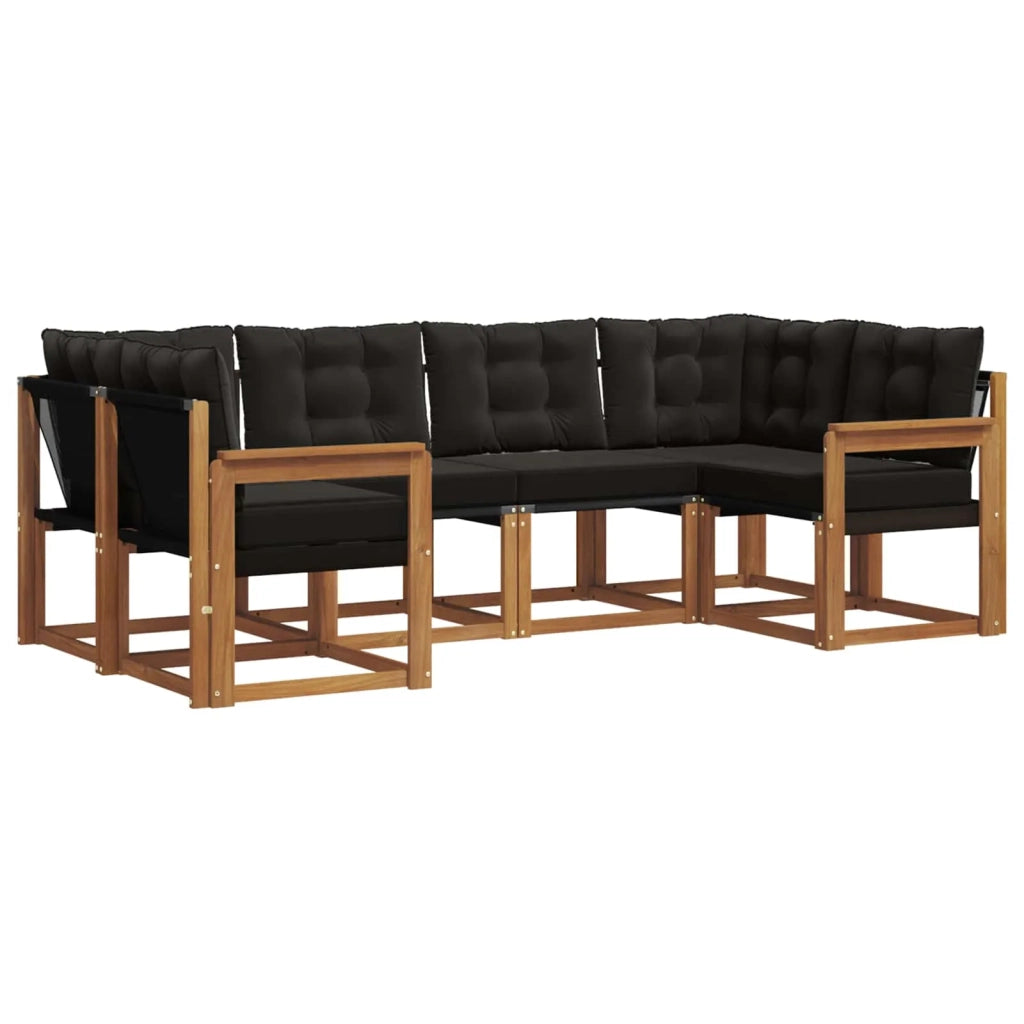Set di divani da esterno con cuscino 6 pcs Naturale e Nero