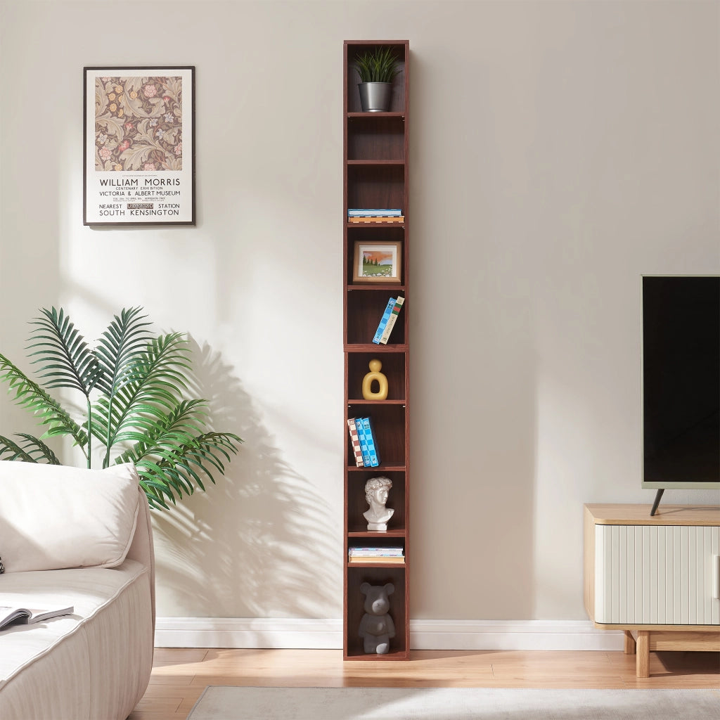 Scaffale a Colonna Tynset con 10 Scomparti per CD DVD 187x20x17 cm Effetto Noce [en.casa]