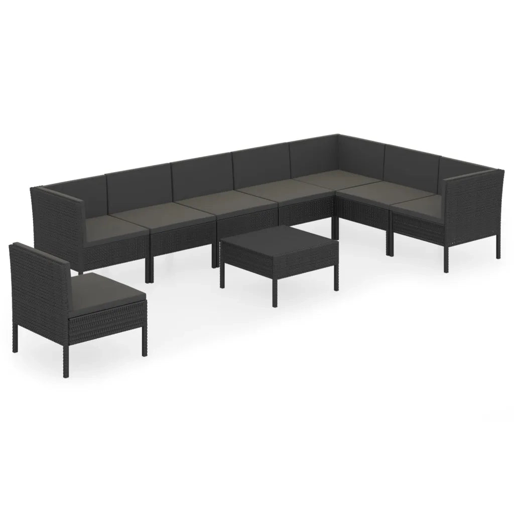 Set Divani da Giardino 9 pz con Cuscini in Polyrattan Nero cod mxl 38364