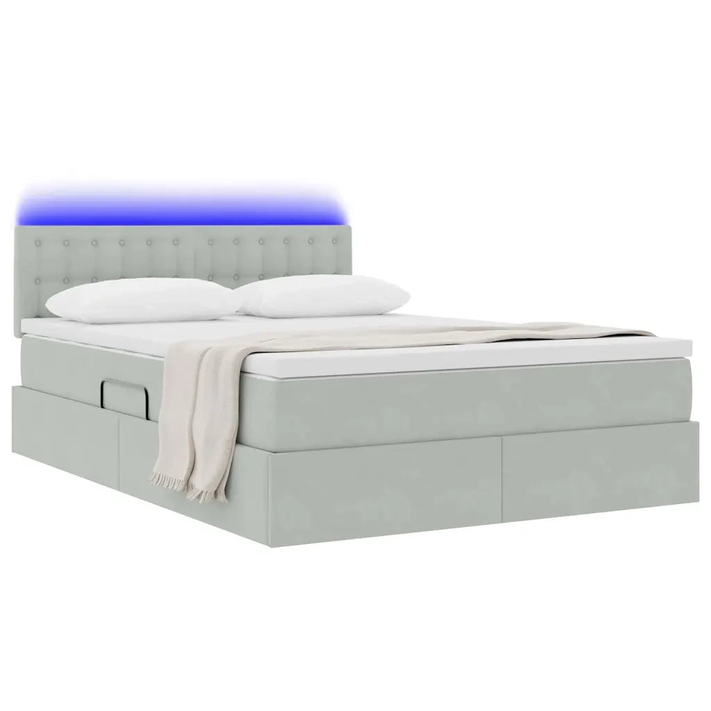 Letto con contenitore e LED Grigio chiaro 140 x 190 cm Velluto 3371511
