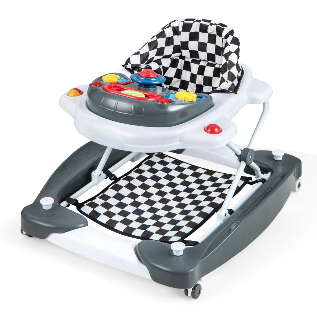 Girello per bambini con altezza regolabile vassoio musicale rimovibile, Centro attivit¨¤ per bambini di 6+ mesi Grigio-Primi passi