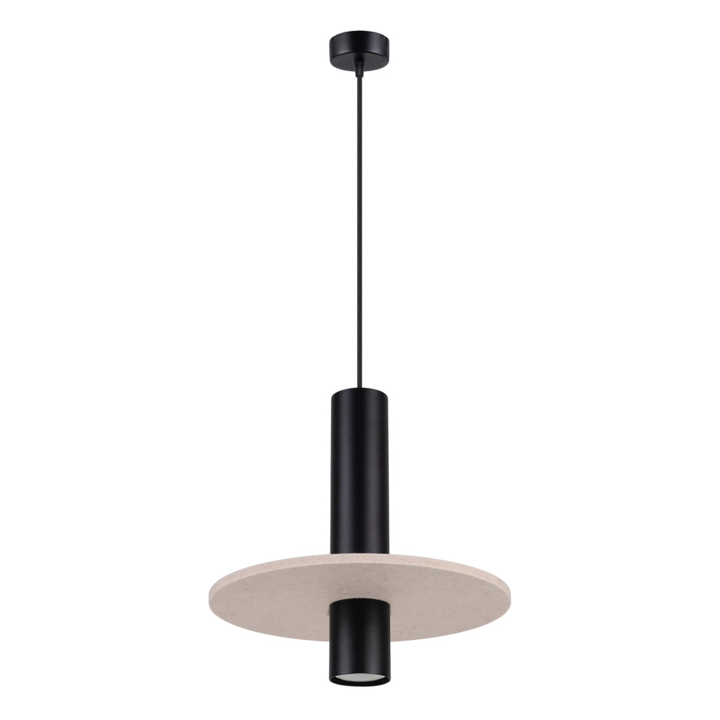 Lampada sospensione tubo nero disco feltro beige GU10