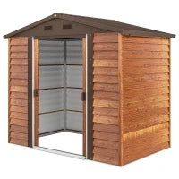 Casetta da Giardino Porta Attrezzi con Porte Scorrevoli e Pareti Effetto Legno, 2.3x1.5x2 m, Marrone