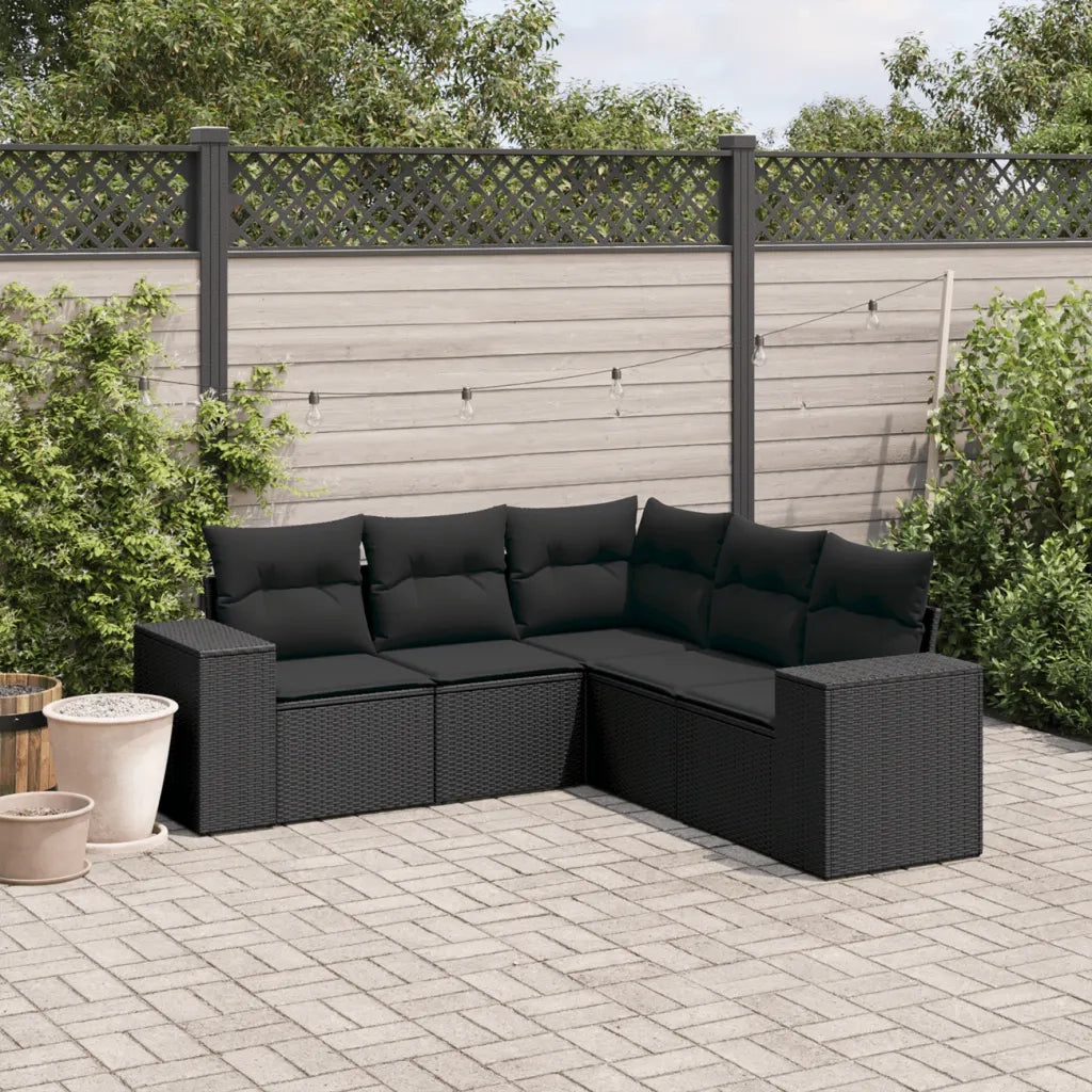 Set Divani da Giardino 5 pz con Cuscini in Polyrattan Nero 3254882
