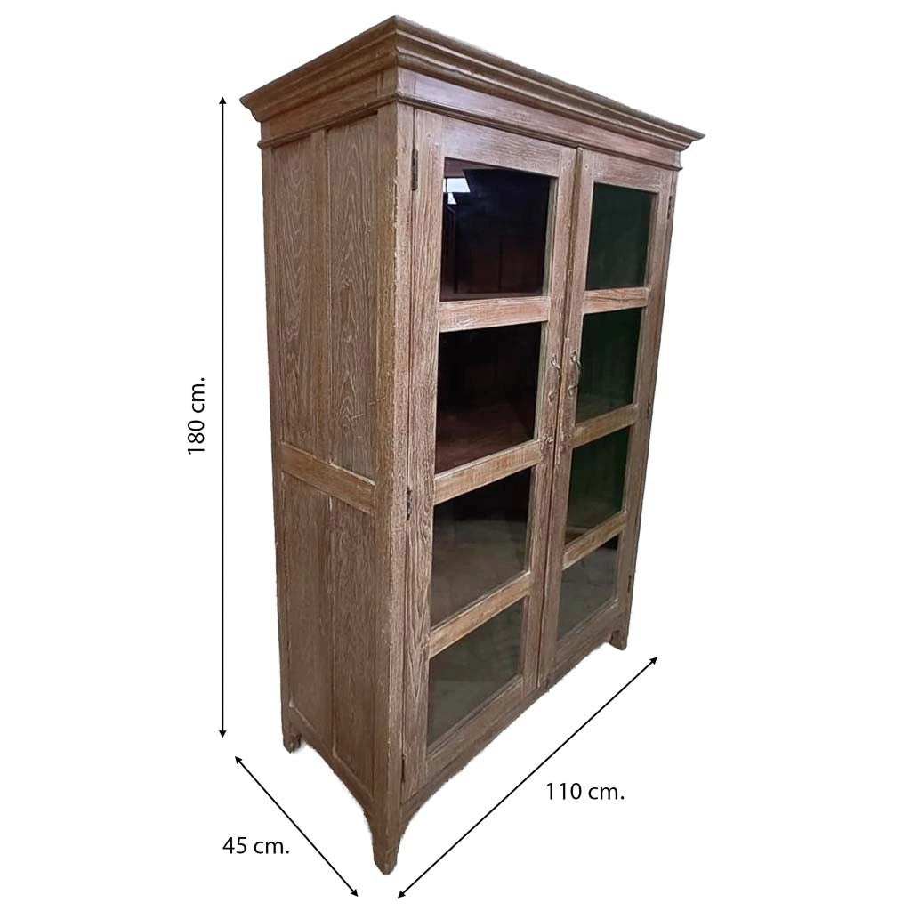 Vetrina in legno con finitura artigianale marrone, 110x45x180h cm