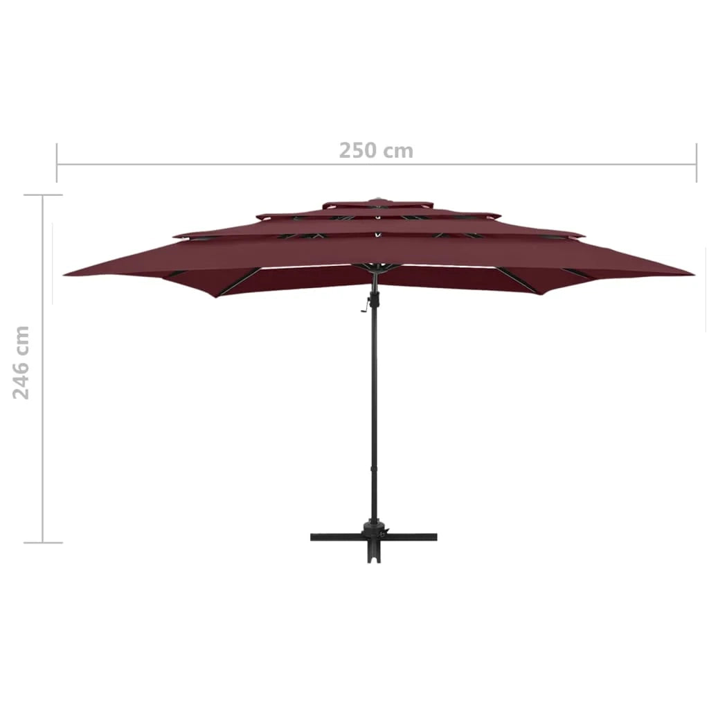 Ombrellone a quattro livelli con palo in alluminio 250 x 250 cm bordeaux 02_0008788