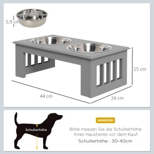 Stazione per cani rialzata con 2 ciotole per acqua e cibo supporto ergonomico in acciaio inox grigio 44 × 24 × 15 cm