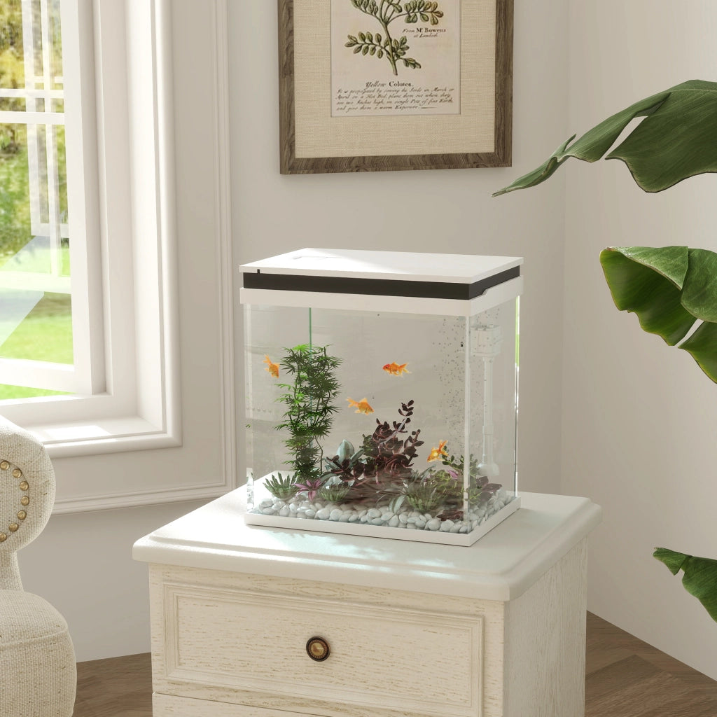 Acquario Completo 14L ¨C Xylo ¨C Vetro con Filtrazione LED Pompa 30x20x33cm Bianco