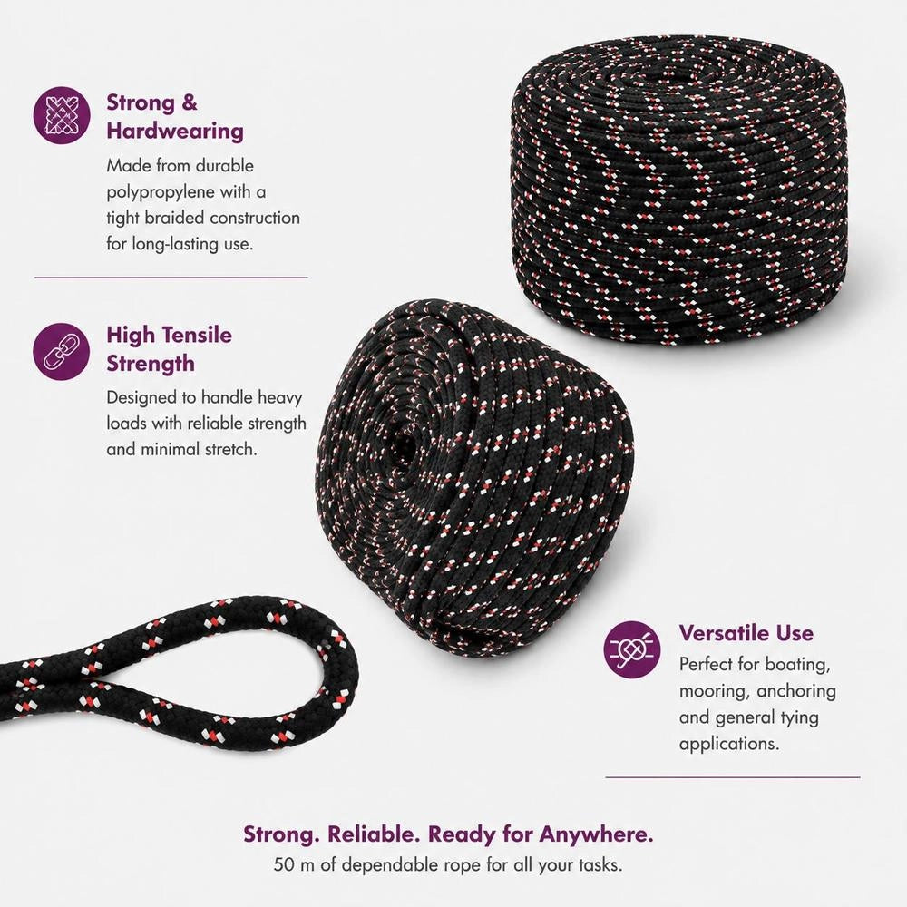 Boat Rope, Black, 8 Mm, 50 M, Polypropylene