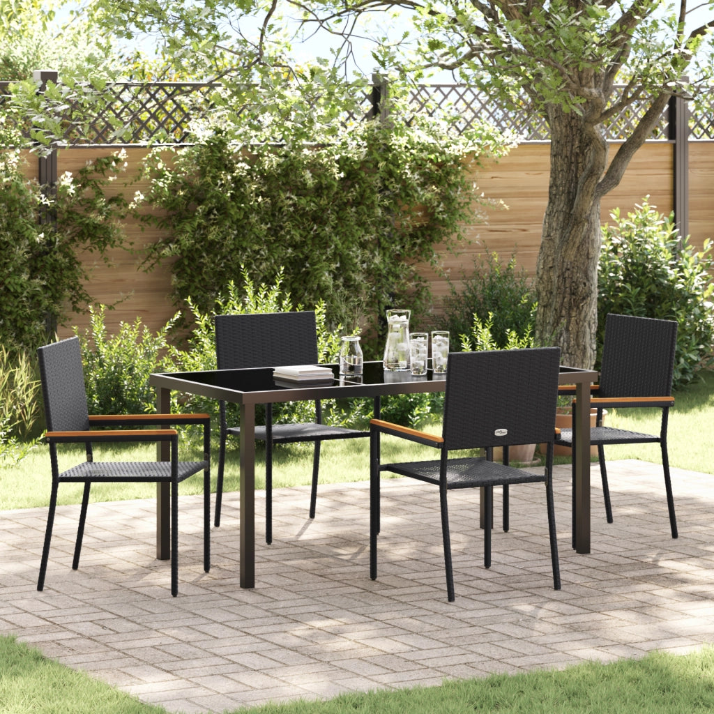 Set da Pranzo da Giardino 5 Pezzi Nero Rattan Sintetico