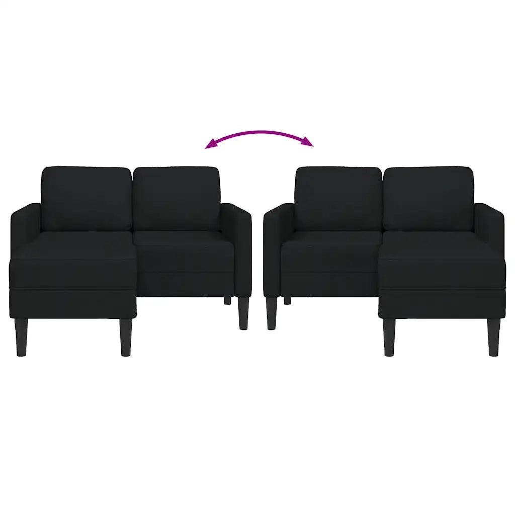 Divano | Divano da soggiorno | Sofa 2 Posti con Chaise longue a L Nera 125 cm in Tessuto