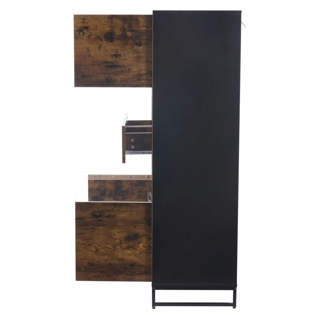 Vetrina 80 x 40 x 138 cm in MDF; con LED Bluetooth; 2 cassetti e ante in acrilico; nero effetto legno