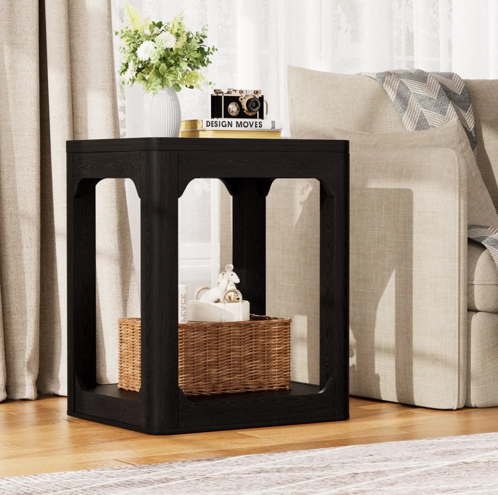 Set 2 tavolini da salotto a 2 ripiani in MDF nero HOMVRA