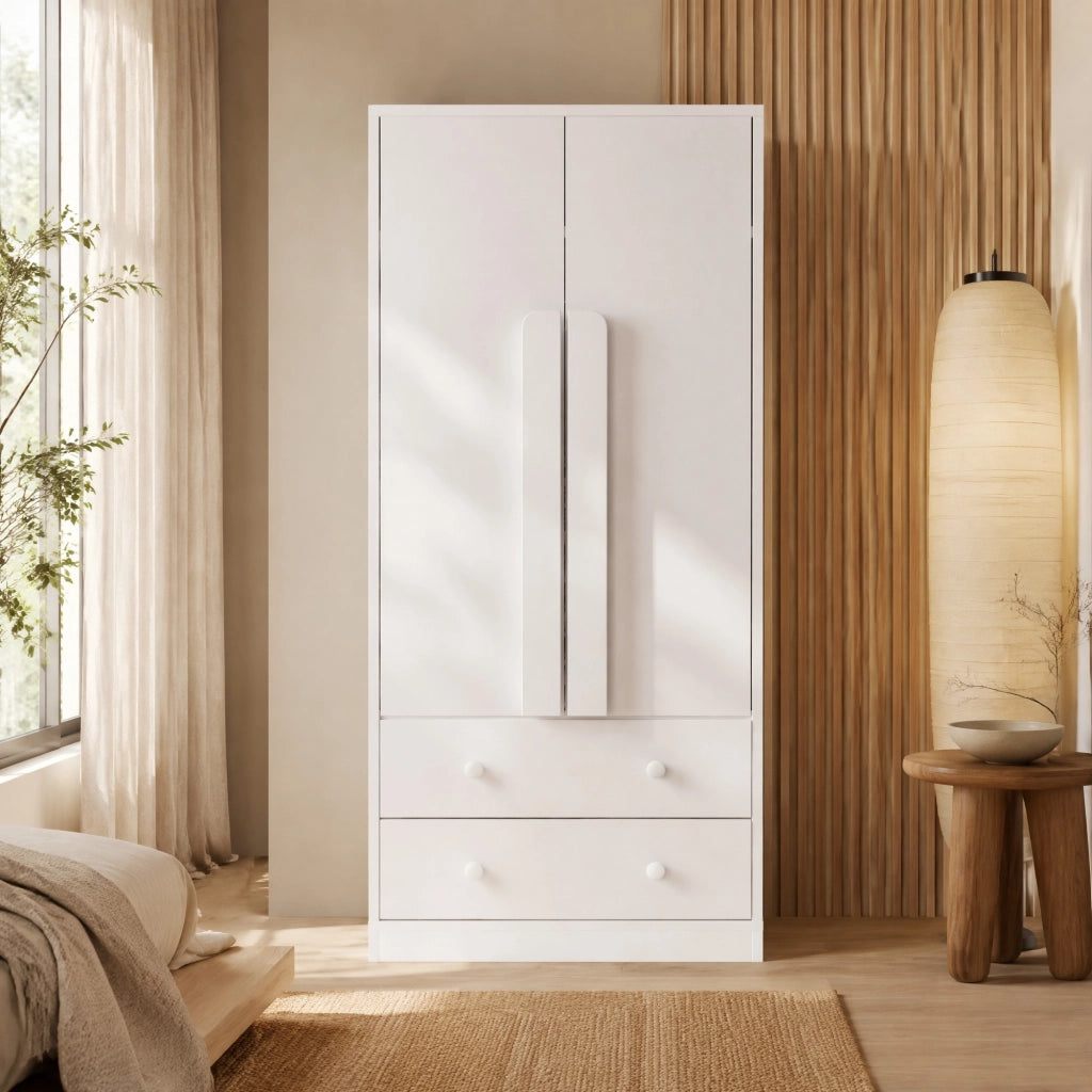 Armadio con doppia anta 70x40x170 cm; con 2 cassetti; bianco