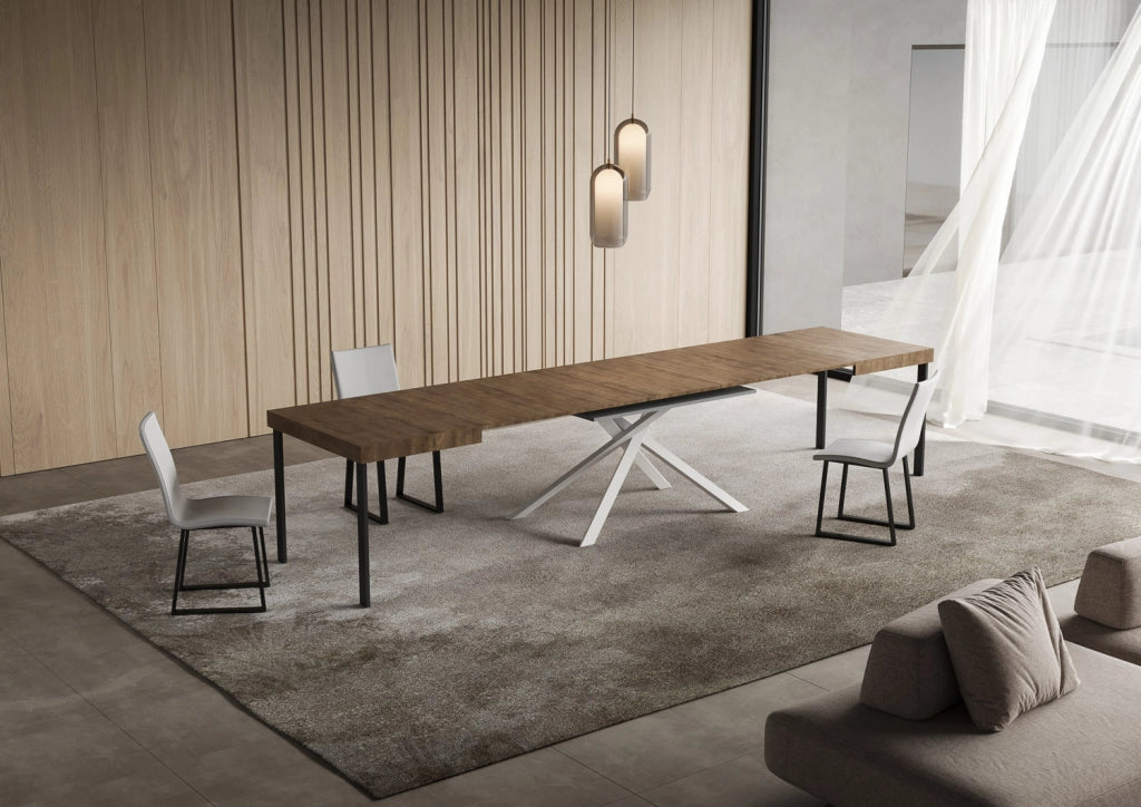 Tavolo allungabile 90x130/390 cm Niketis noce gambe bianche