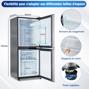 Frigorifero doppia porta 106 L con congelatore 46 L; nero e argento; acciaio inox