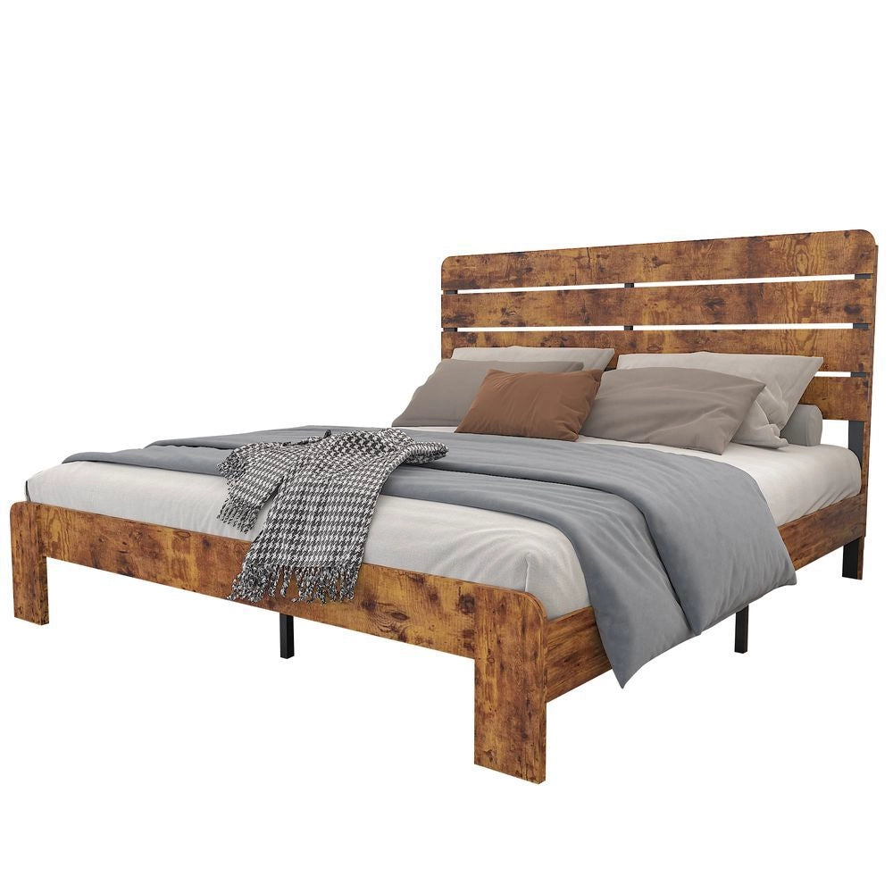 Letto Matrimoniale in Legno 140x200cm - Xylo - Testiera Alta con Rete a Doghe in Ferro