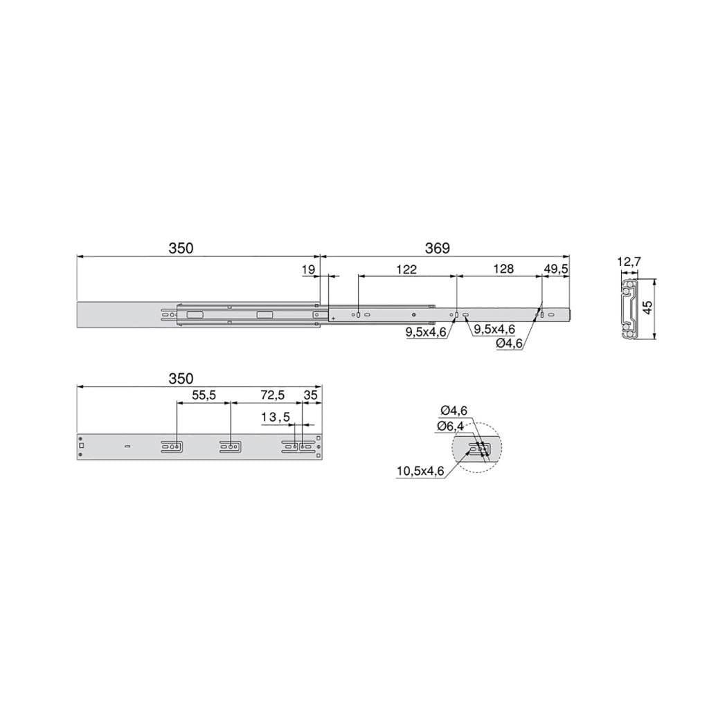 Guide a Sfere per Cassetti con Estrazione Totale H45 mm L350 Zincato Bianco Acciaio Emuca