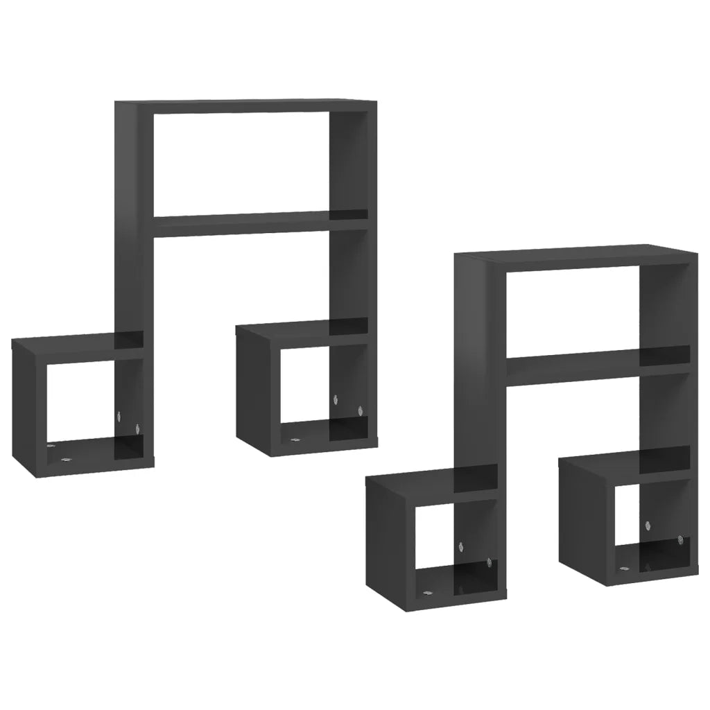 2 pz Mensole a Muro | Scaffale Parete | Ripiano a parete Grigio Lucido 50x15x50 cm Legno Multistrato