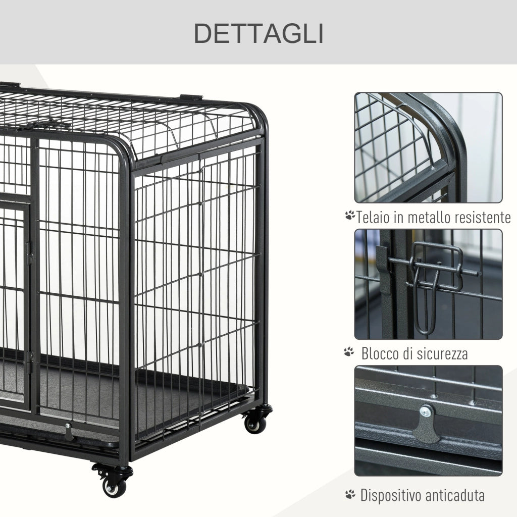 EasyComfort Kennel Gabbia per Cani Pieghevole Doppia Porta con Blocco 4 Ruote con Freno e Fondo Rimovibile, 109.5x71x78cm