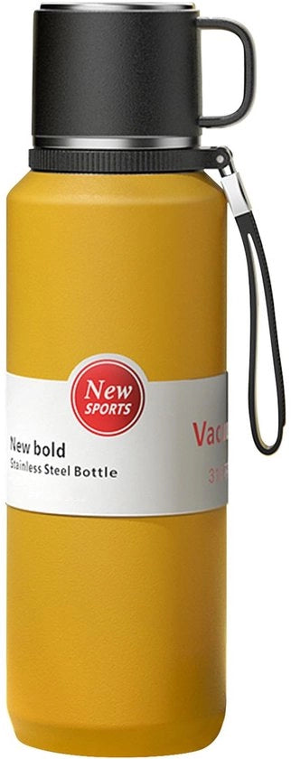 Flessa termica in acciaio inossidabile con filtro stratificato, flessa per bevande calde e fredde gialla 800ml - dura 24 ore - flessa a vuoto ermetica isolata con bicchiere per caffè e latte