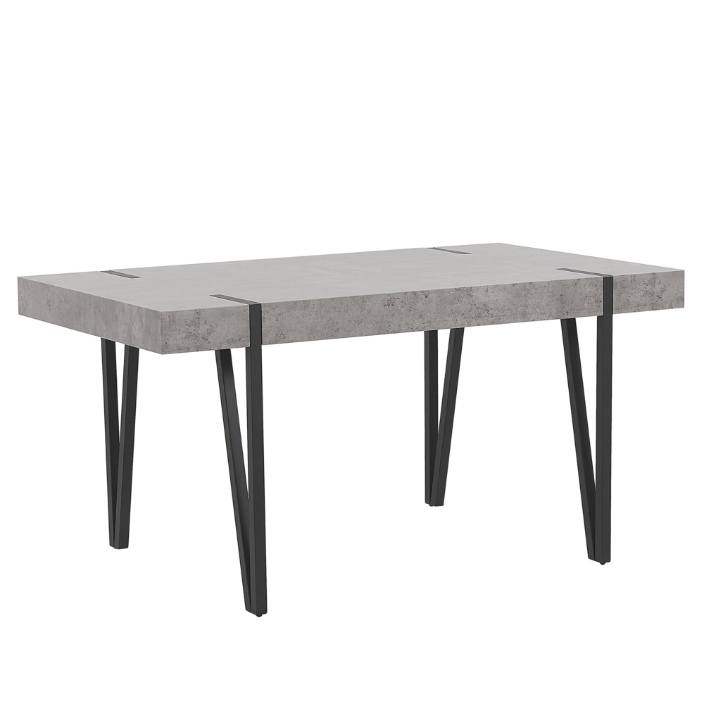 Tavolo da pranzo in MDF effetto cemento con gambe a forcella in metallo Nero 150 x 90 cm stile industriale rettangolare