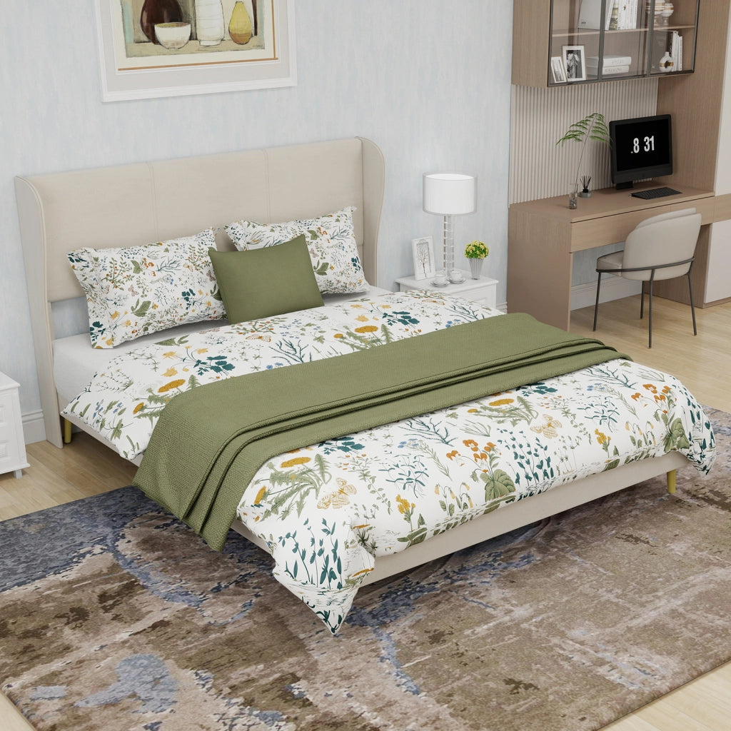 Letto Matrimoniale 140x200 cm in Tessuto e Metallo; Beige - Testiera Imbottita