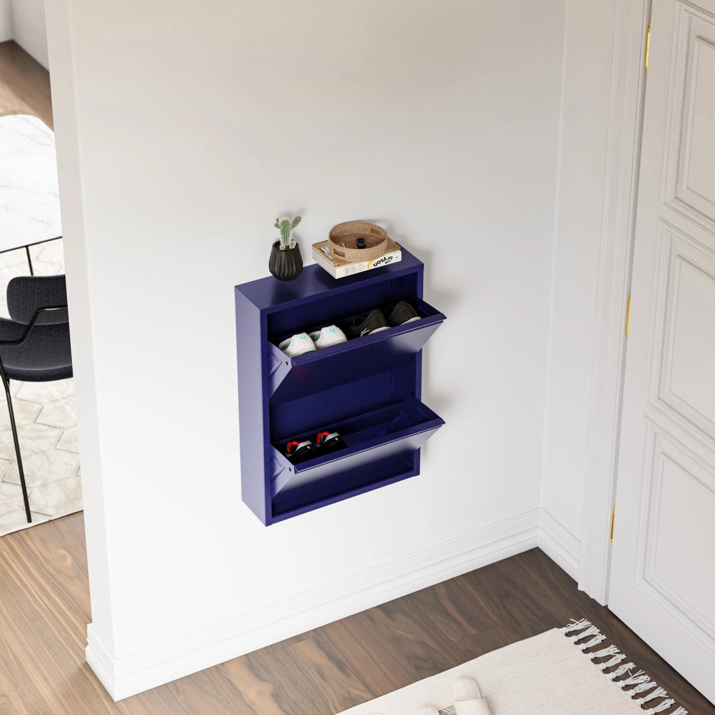 Scarpiera Sokndal con 2 Contenitori Ribaltabili Portascarpe in Metallo - Blu Notte [en.casa]