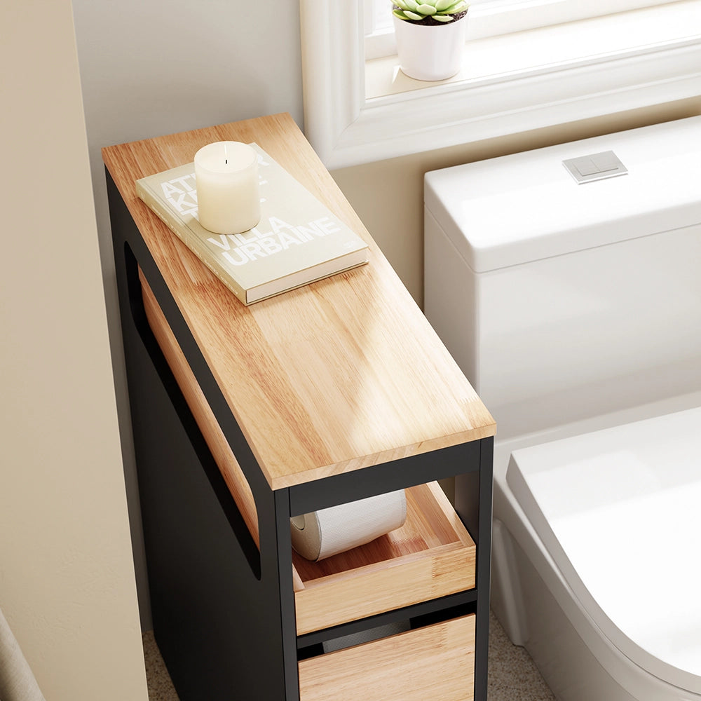 SoBuy | Mobiletto bagno salvaspazio nero con 4 ruote | Mobile bagno con 3 cassetti | Cassettiera bagno con ripiano | 23.3x65.3x82.3 cm | Capacità di carico 40 kg | BZR54-II-SCH