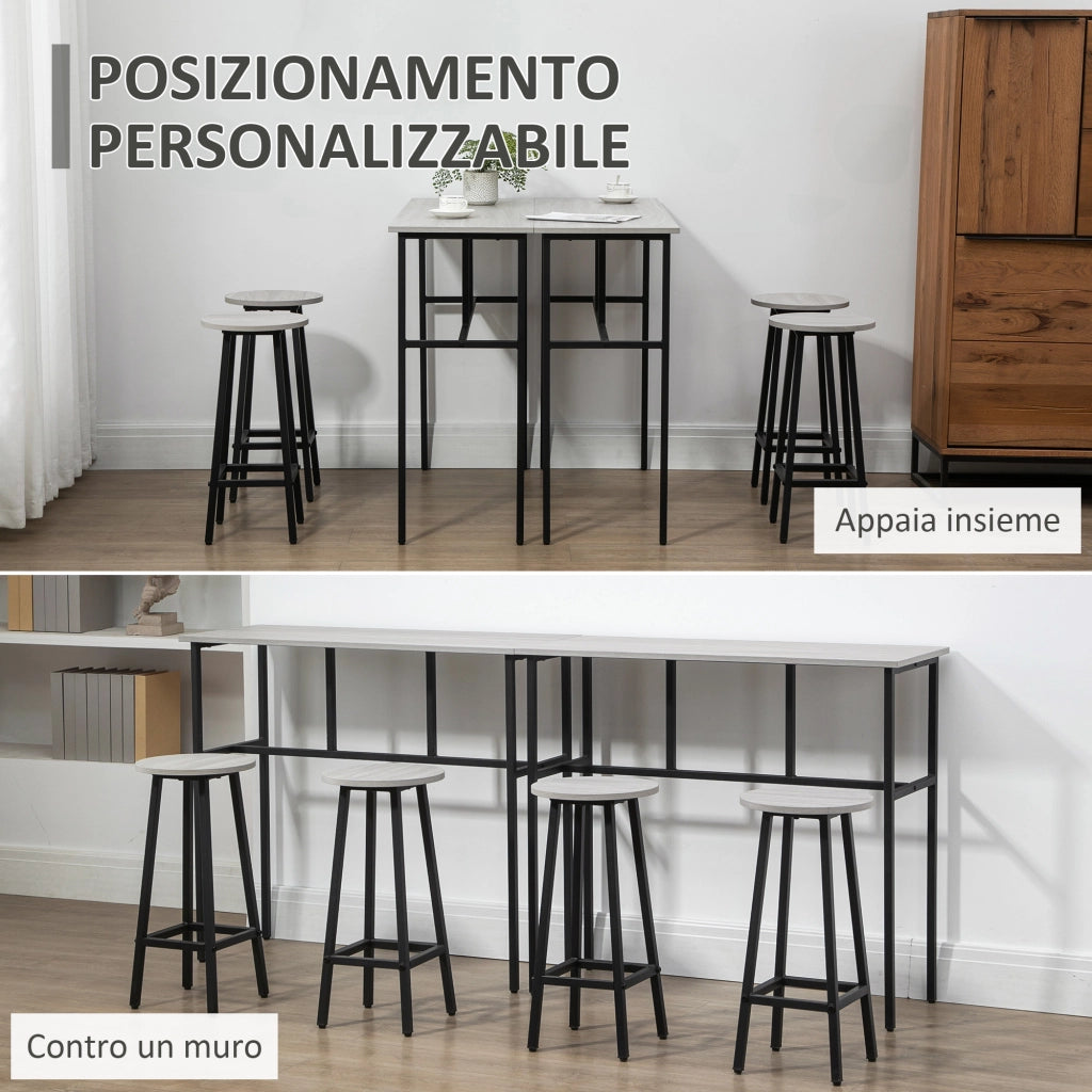 EasyComfort Set da Bar 6 Pezzi con 4 Sgabelli da Bar e 2 Tavoli Alti in Legno Truciolato e Acciaio per Cucina e Soggiorno, Grigio
