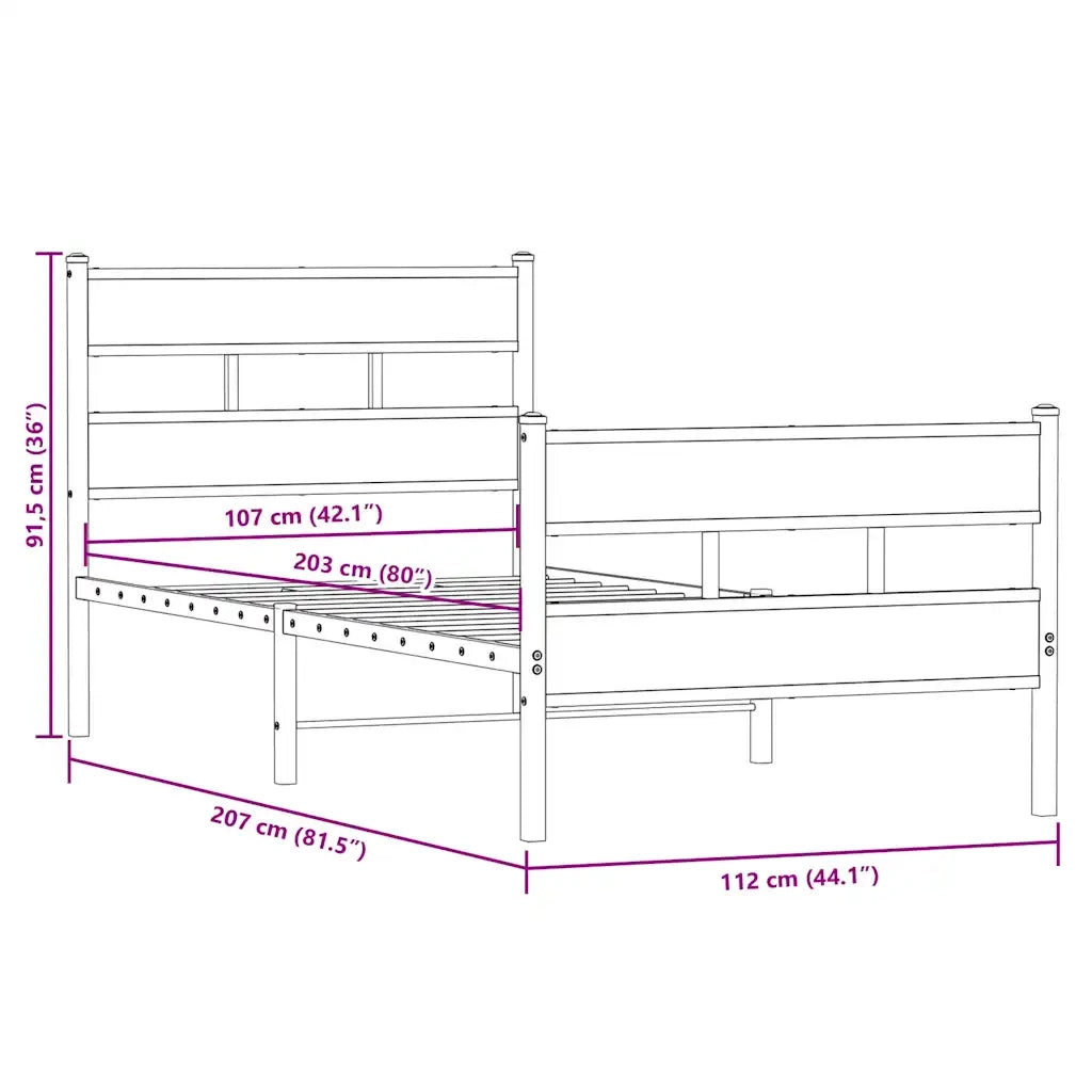 Giroletto senza Materaso in Metallo Rovere Fumo 107x203 cm