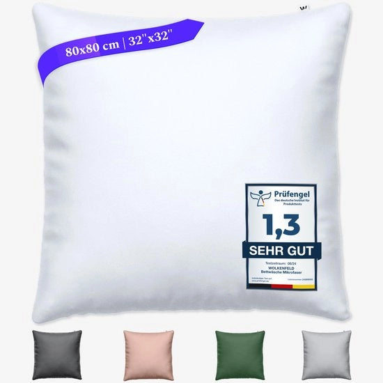 Cuscino in cotone 80x80 cm bianco - morbido e strofinabile - Cuscino in cotone super morbido - Cuscino con chiusura velcro nascosta