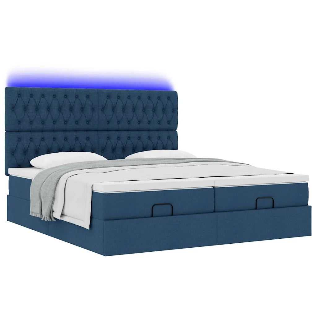 vidaXL Struttura Letto Pouf con Materassi Blu 160x200 cm in Tessuto