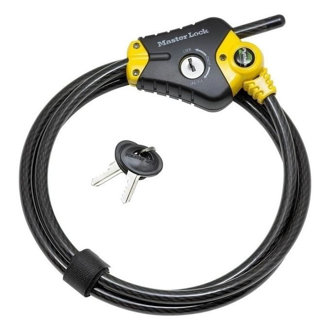 Master Lock 8433EURD Lucchetto con Cavo Python Regolabile da 30 cm a 1,8 m Diametro 10 mm Acciaio Intrecciato Chiave a Perno 4 Chiavi Incluse colore Nero