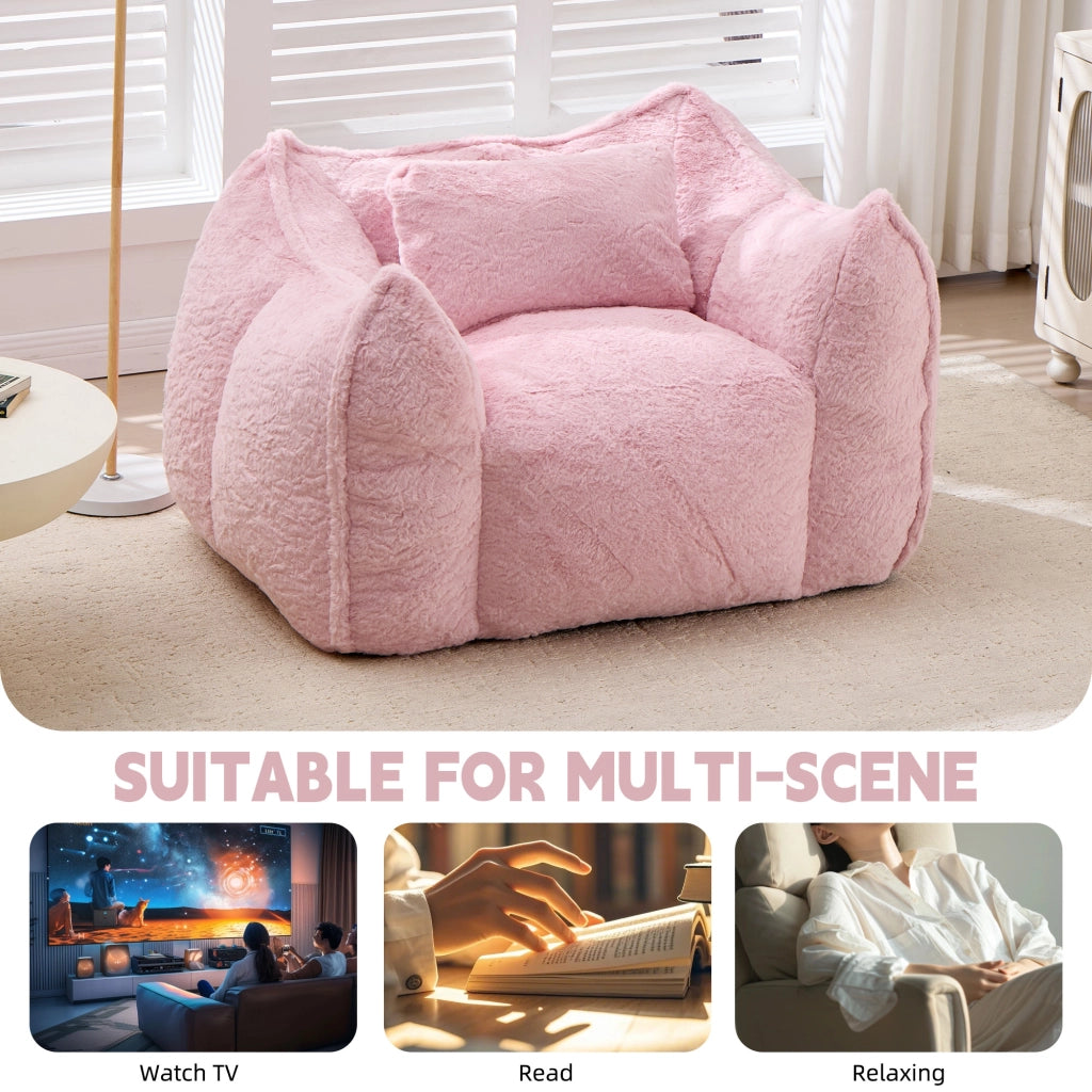 POLTRONA SACCO Morbida in Faux Fur Rosa per Soggiorno e Camera da Letto