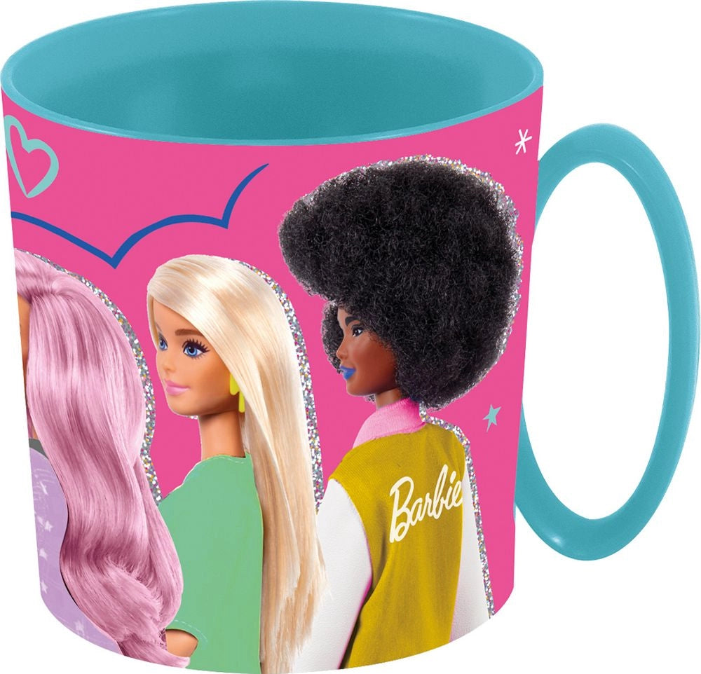 Tazza rosa per bambini in plastica Barbie da 350 ml adatta al microonde