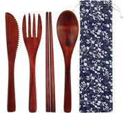 Set di Cucina in Legno per Bambini - 4-Del Set con Cucchiaio, Forchetta, Coltello e Tasca - Materiale Sostenibile