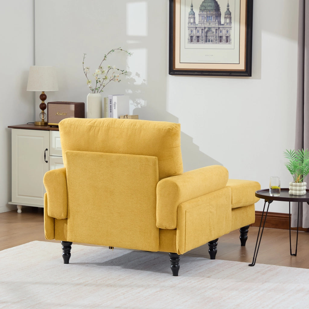 Poltrona Relax Ampia con Braccioli e Tasche Laterali Comfort Ergonomico Piedi in Legno in Ciniglia Giallo Senape