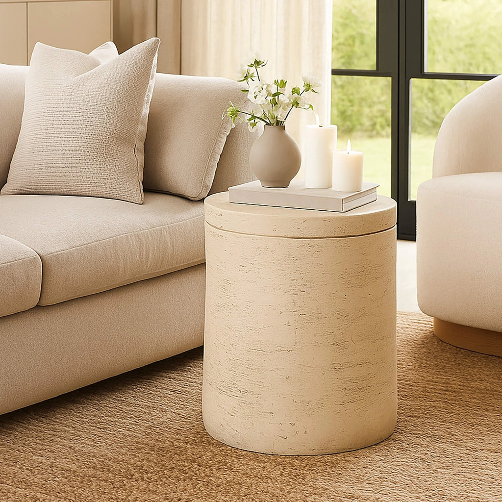 Gaka, Tavolino da Salotto Adatto per Indoor/outdoor, 42x51x42h cm Bianco Marmo