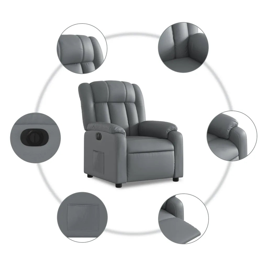 Poltrona Reclinabile Elettrica Grigia in Similpelle 3205253
