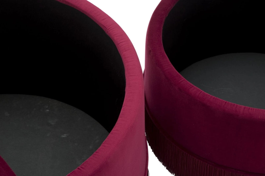 Puff Contenitore Lines New Coppia Bordeaux Ø71x41-55x33 cm in Legno Spugna e Poliestere Bordeaux
