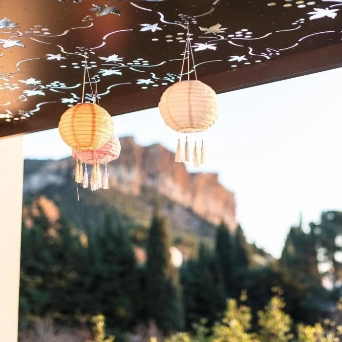Set di 3 lanterne solari - LUMISKY - SHANGRI LA - H20 cm - Rosa, crema e arancione - LED bianco caldo
