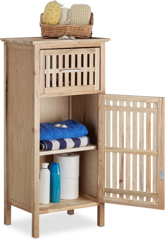 Cassa da bagno 2 cassetti 1 lato in legno di noce piccolo - cassa da bagno in piedi - misure HxBxD 82 x 40 x 29 cm - cassa da bagno da bagno naturale alto