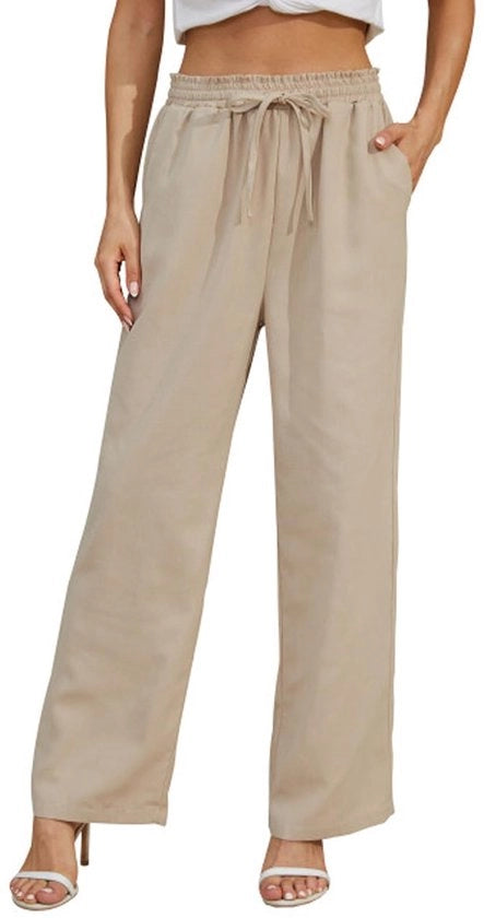 Pantaloni da vita aderenti per donna - materiale ademendente - pantaloni da estate con gambe larghe - vita alta - cintura regolabile - pantaloni casual da tempo libero