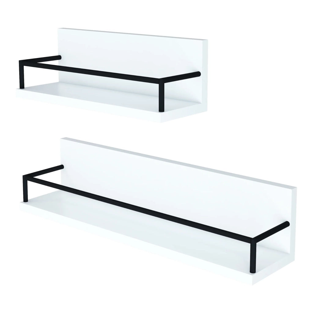 Set di 2 mensole da parete moderno mobile contenitore in diverse dimensioni pannello di particelle acciaio bianco e nero 03_0009738