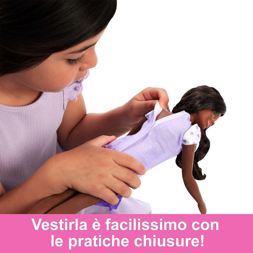 La Mia Prima Barbie Giocattolo Bambola Bambini Snodabile Abito Lilla e Peluche