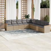 Set Divano da Giardino 9 pz con Cuscini Beige Misto Polyrattan