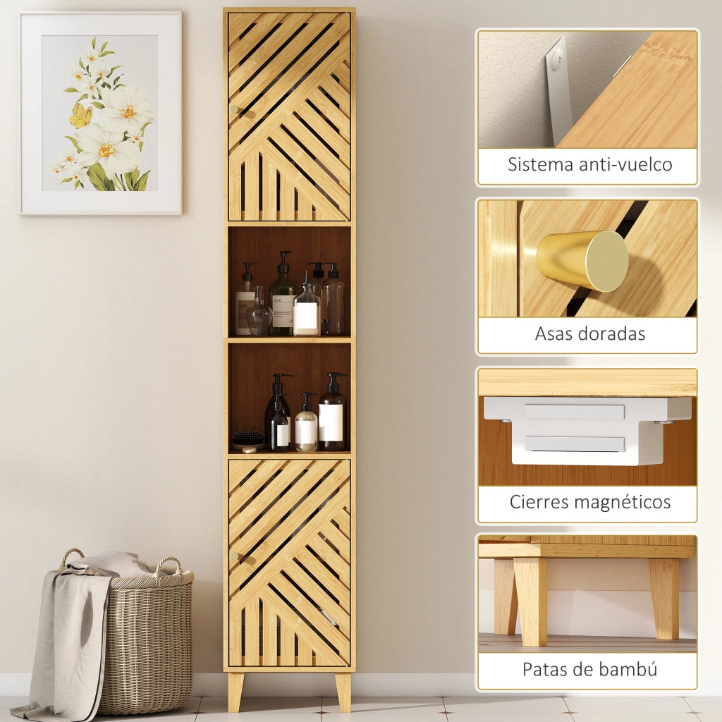 Colonna Bagno Stretto con Ante Bamb¨´ ¨C Zephmum ¨C 32x30x170 cm Legno Naturale