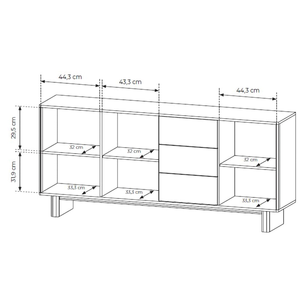 Madia Hasilo, Credenza 3 Cassetti, 183x38x83h cm Marrone Rovere