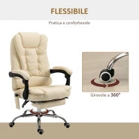 Poltrona Massaggiante Ergonomica ad Altezza Regolabile con 6 Punti Vibranti, 65x160x104 cm, Crema
